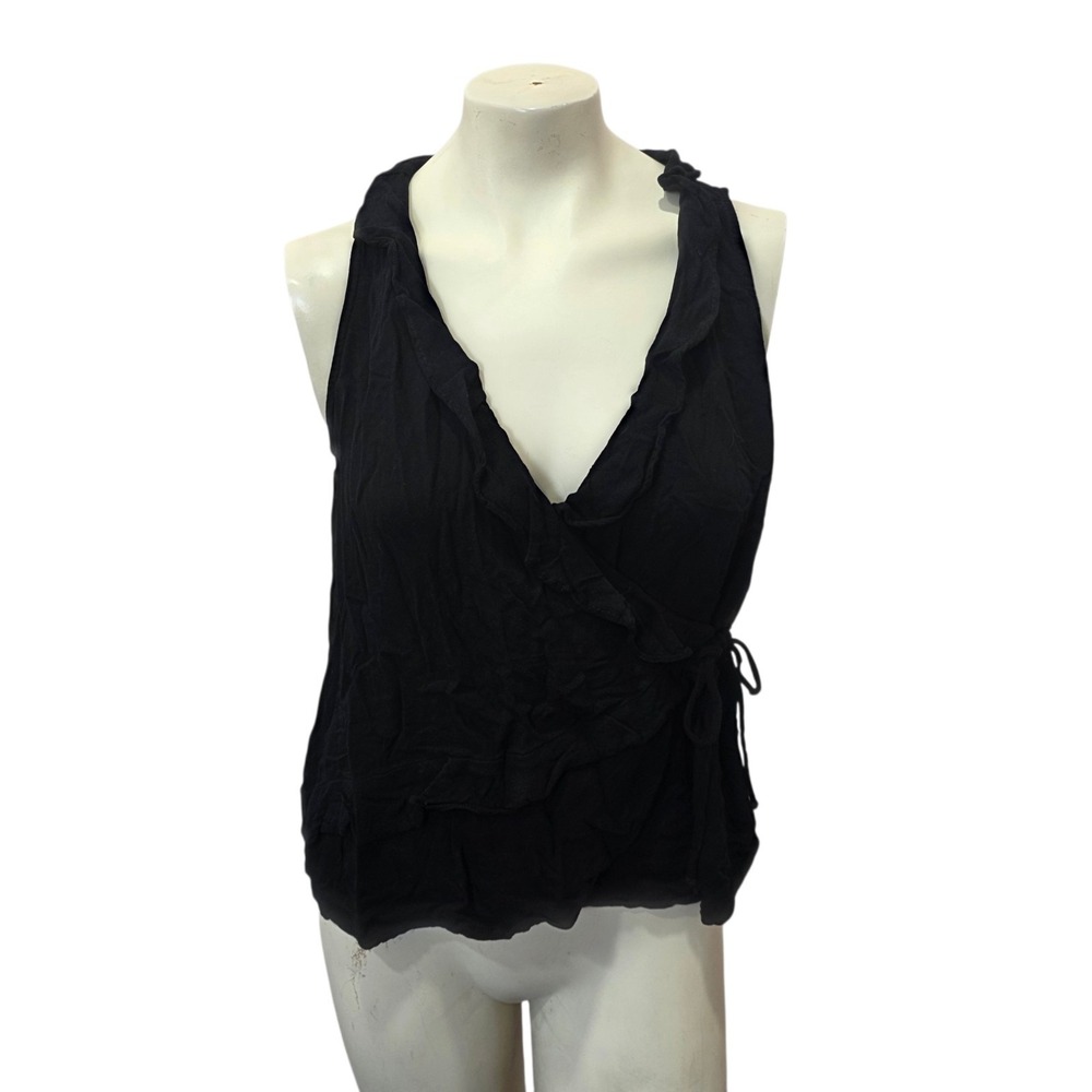 Xhilaration XL Black Ruffle Wrap Sleeveless Tank Top Tie Waist Casual Boho Soft